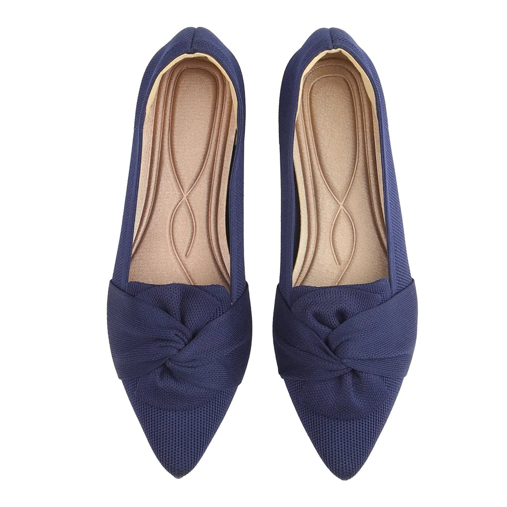 HIULYCENCE Womens Flats Shoes Pointed Toe Ballet Flats with Bow Comfortable Knit Dressy Flats Navy US9
