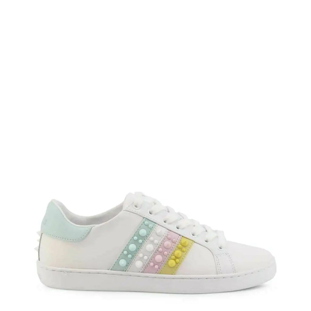 White sneaker with colorful accents on a white background
