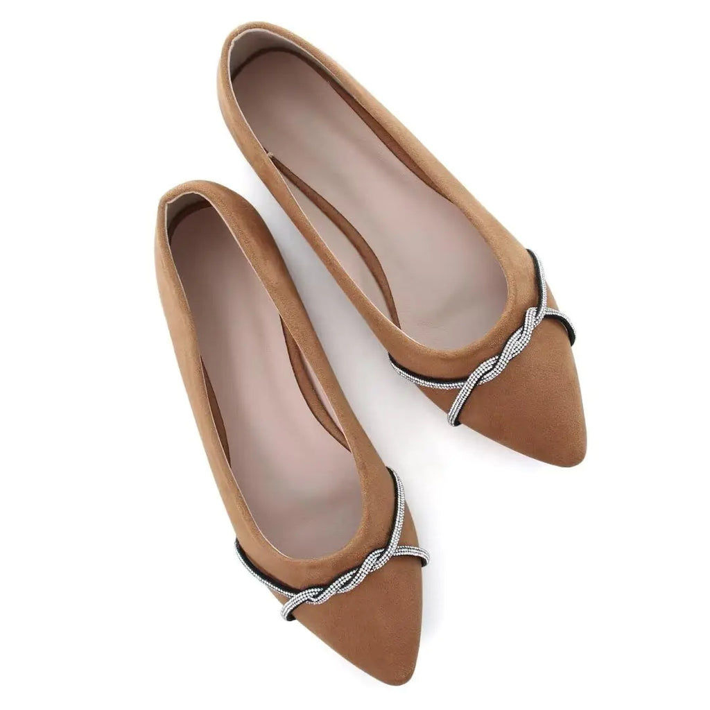 TN TANGNEST Womens Casual Flats Fashion Chain Pointed Toe Ballet Flats Rhinestone Flats Comfort Slip On Dress Shoes Khaki 42(9)