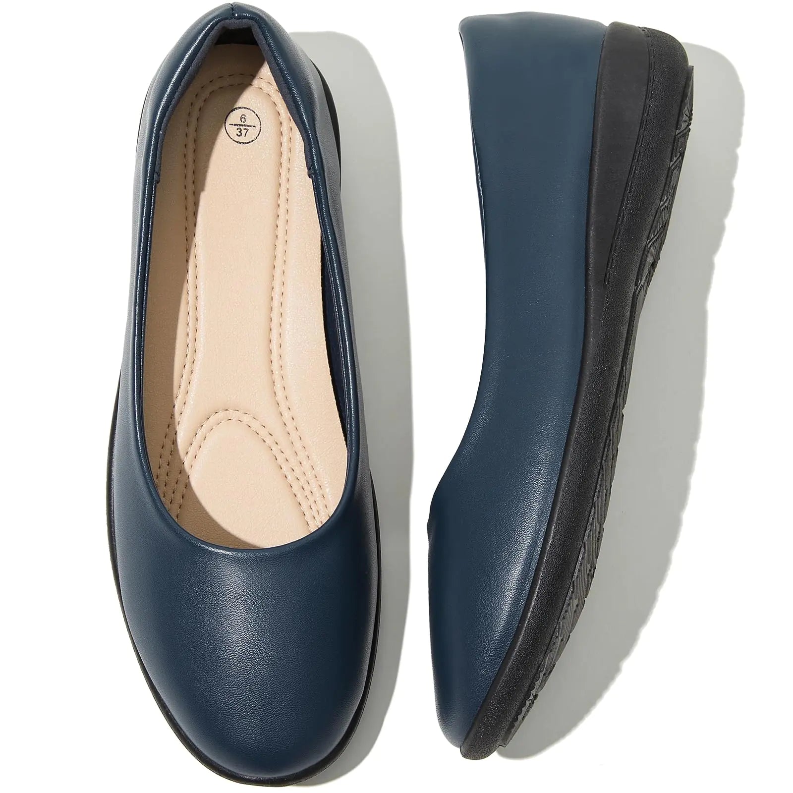 Womens Flats Comfortable Black Flats Shoes Women Round Toe Ballerina Flats Leather Dress Shoes Work Flats for Office(Navy.us9)