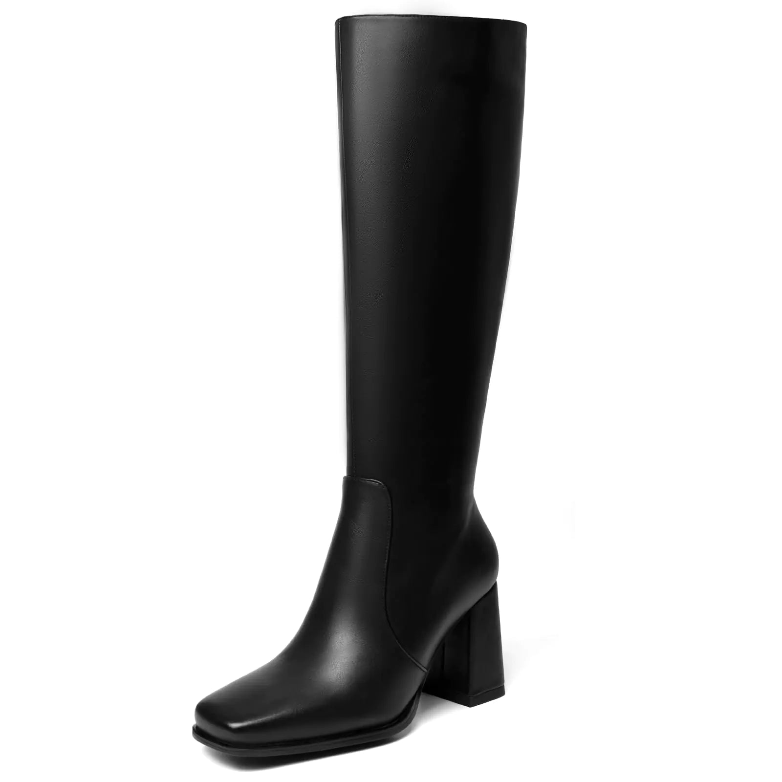 Black knee-high boot on a white background