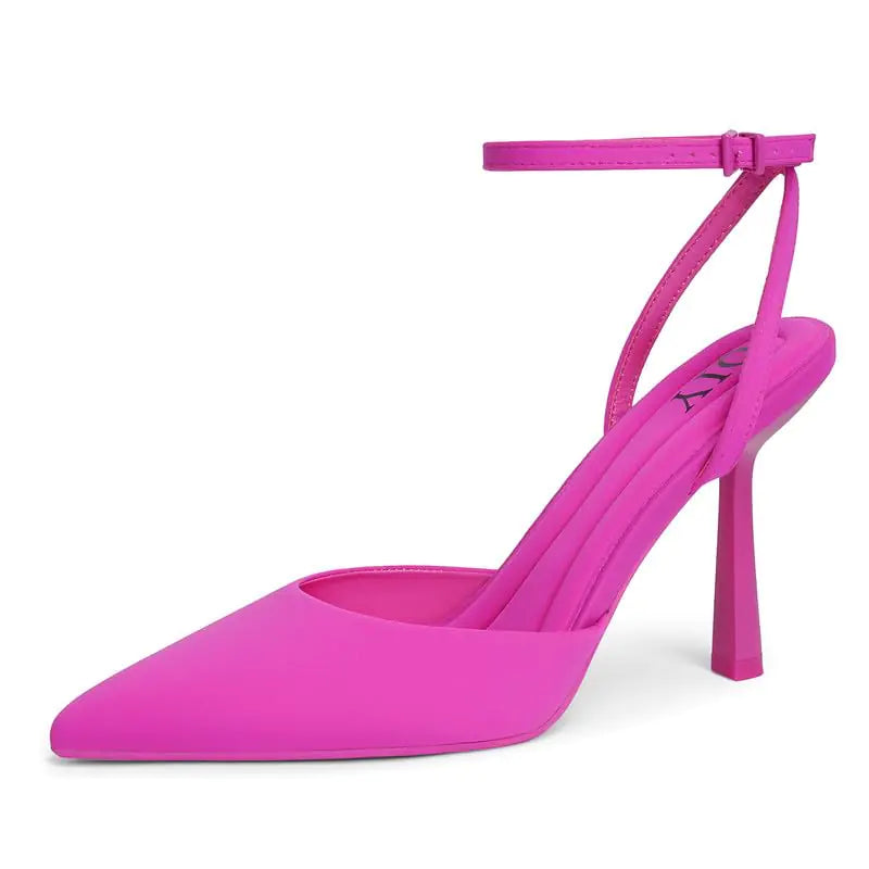 Pink high-heeled shoe on a white background