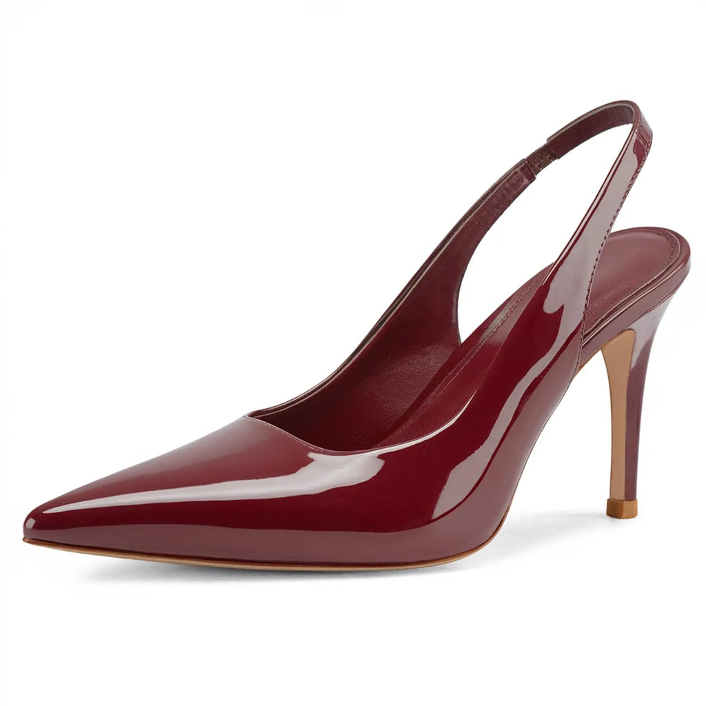 Slingback Heels for Women Pointed Toe Stiletto Heels Closed Toe Pumps Slip on High Heels Dress 2.95 inch Wine Red11